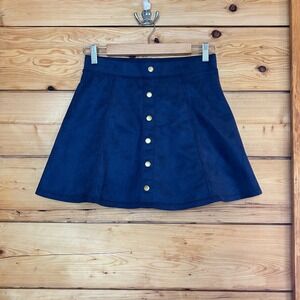 Halara Button Front Skort Women Medium Navy Blue Microsuede High Waisted A-Line